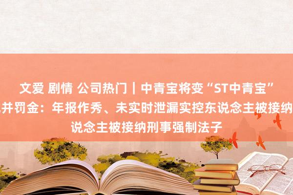 文爱 剧情 公司热门｜中青宝将变“ST中青宝”，公司被告诫并罚金：年报作秀、未实时泄漏实控东说念主被接纳刑事强制法子
